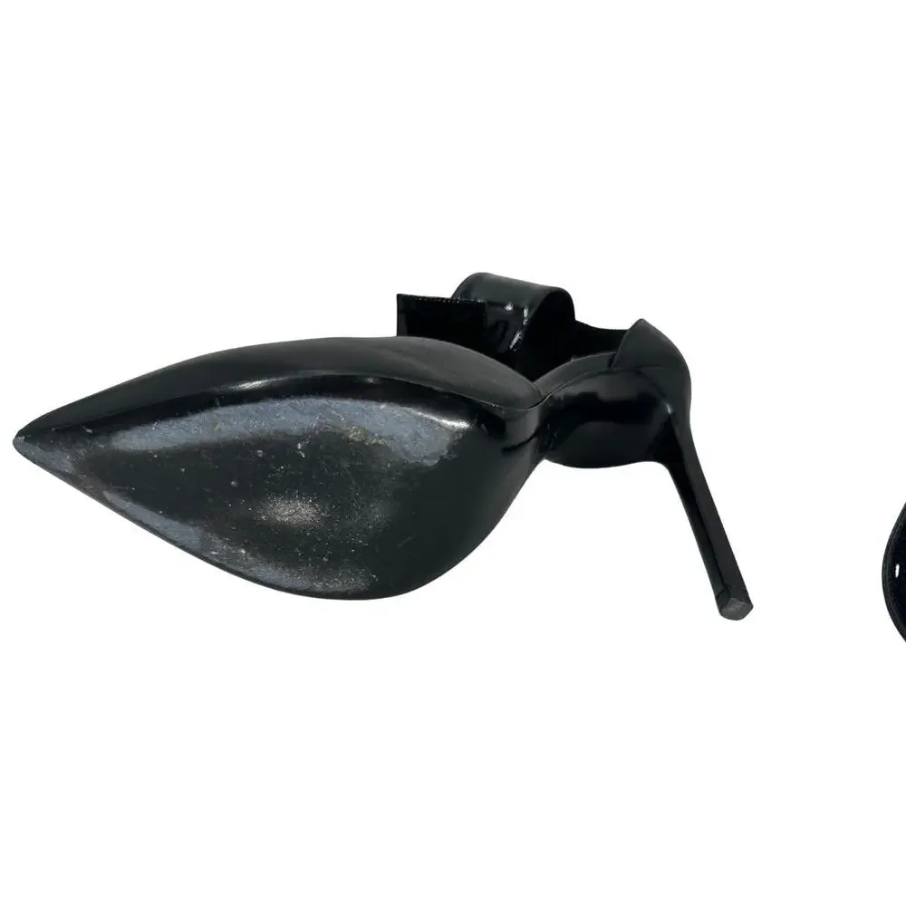 Saint Laurent Leather Pointed Toe Ankle Strap Pump Heels Black Women's Size 38.5